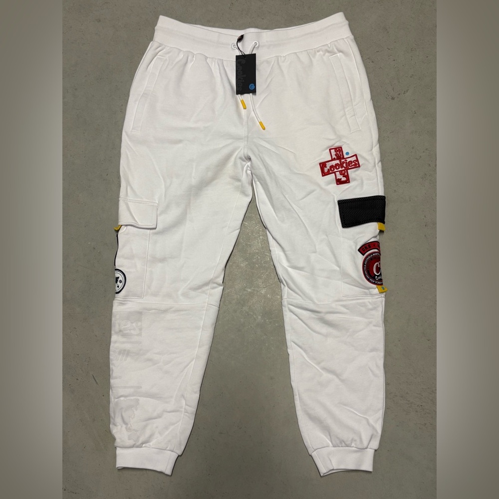 Cookies Brand White Cargo Pants with Patches
